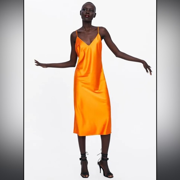 Zara Dresses Zara Luxury Satin Midi Dress In Clementine Poshmark